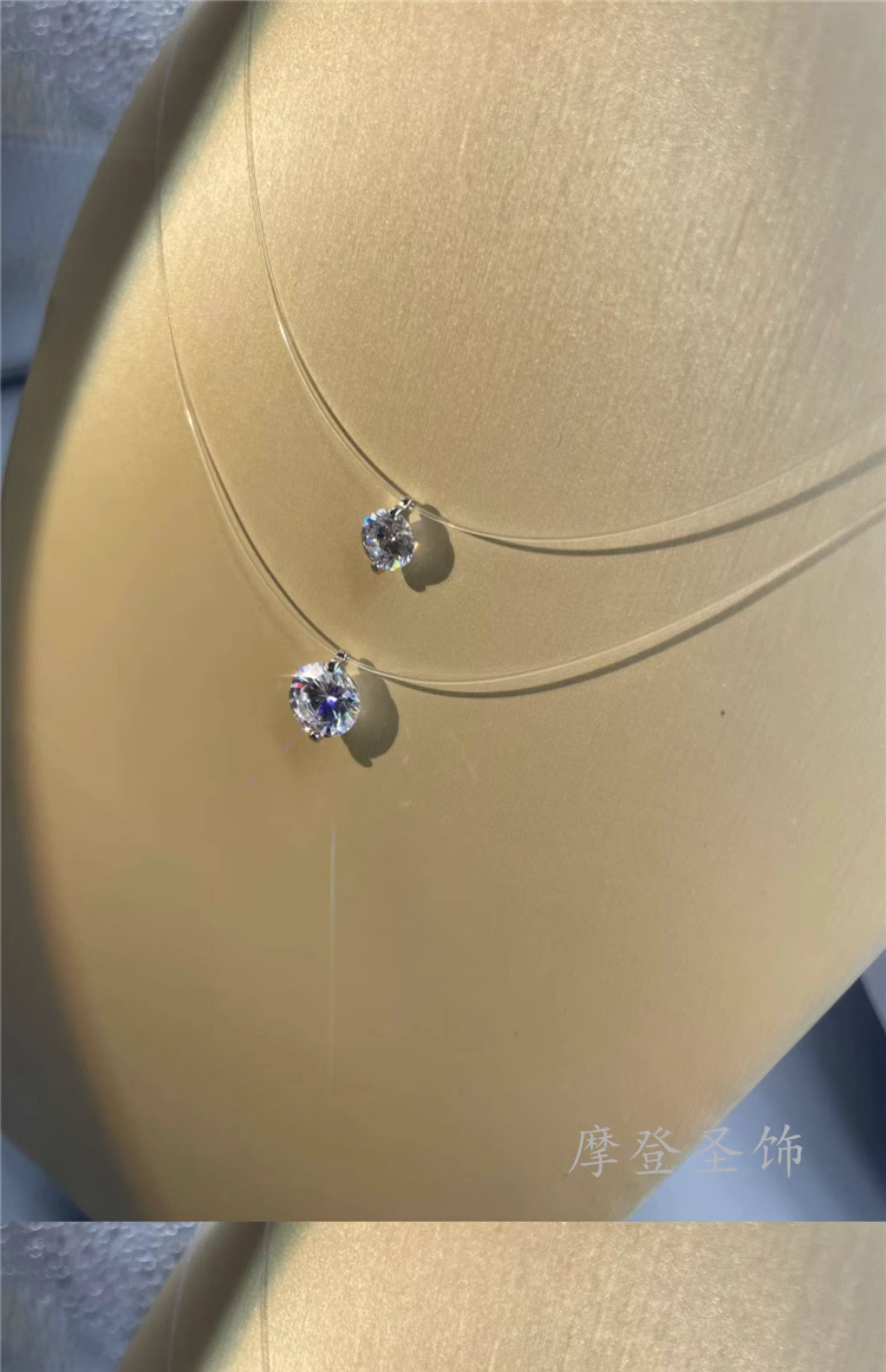 Серебряное ожерелье 摩登圣饰s925纯银莫桑钻鱼线项链女人鱼之泪锁骨链生日礼物送女友