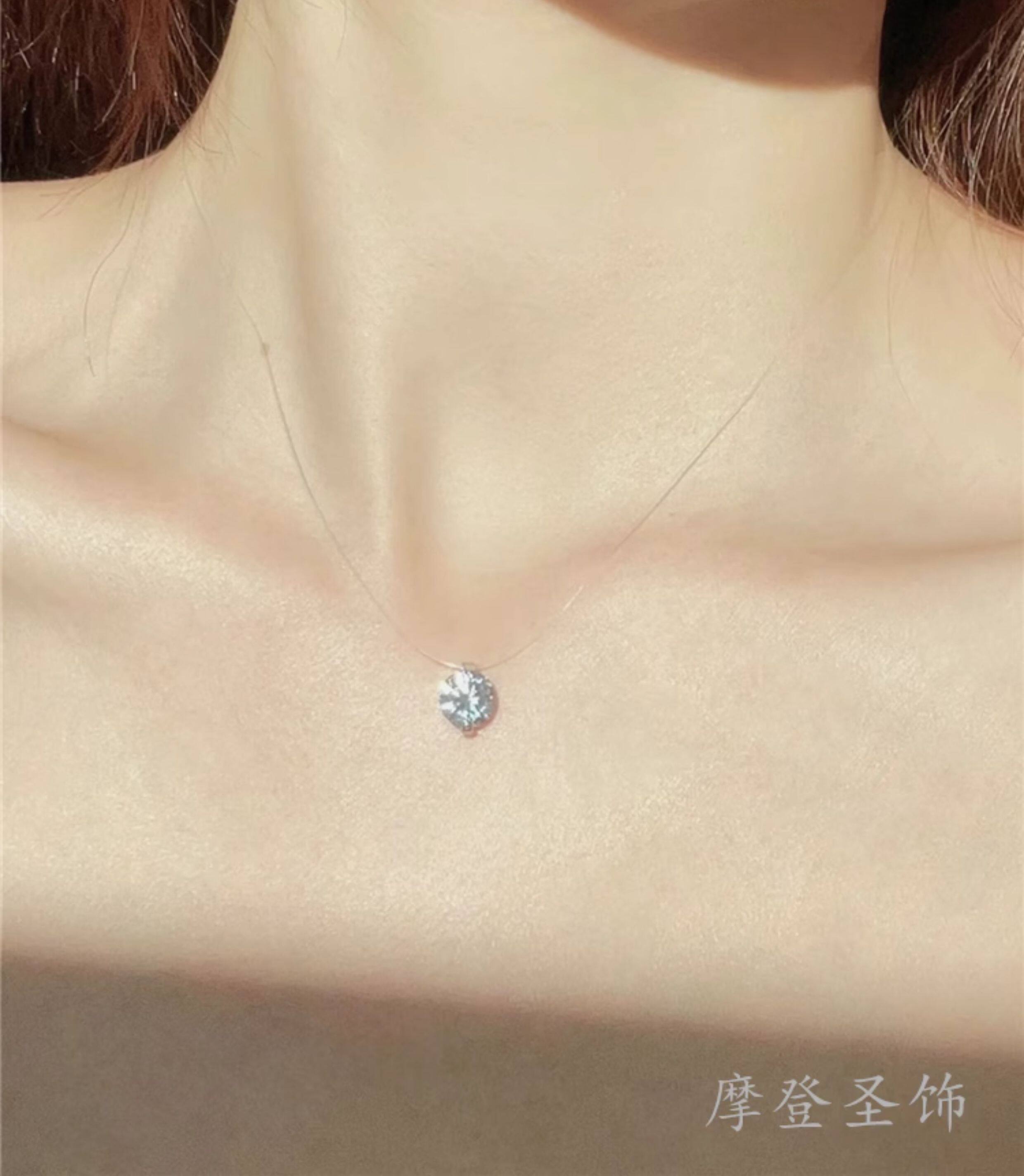Серебряное ожерелье 摩登圣饰s925纯银莫桑钻鱼线项链女人鱼之泪锁骨链生日礼物送女友