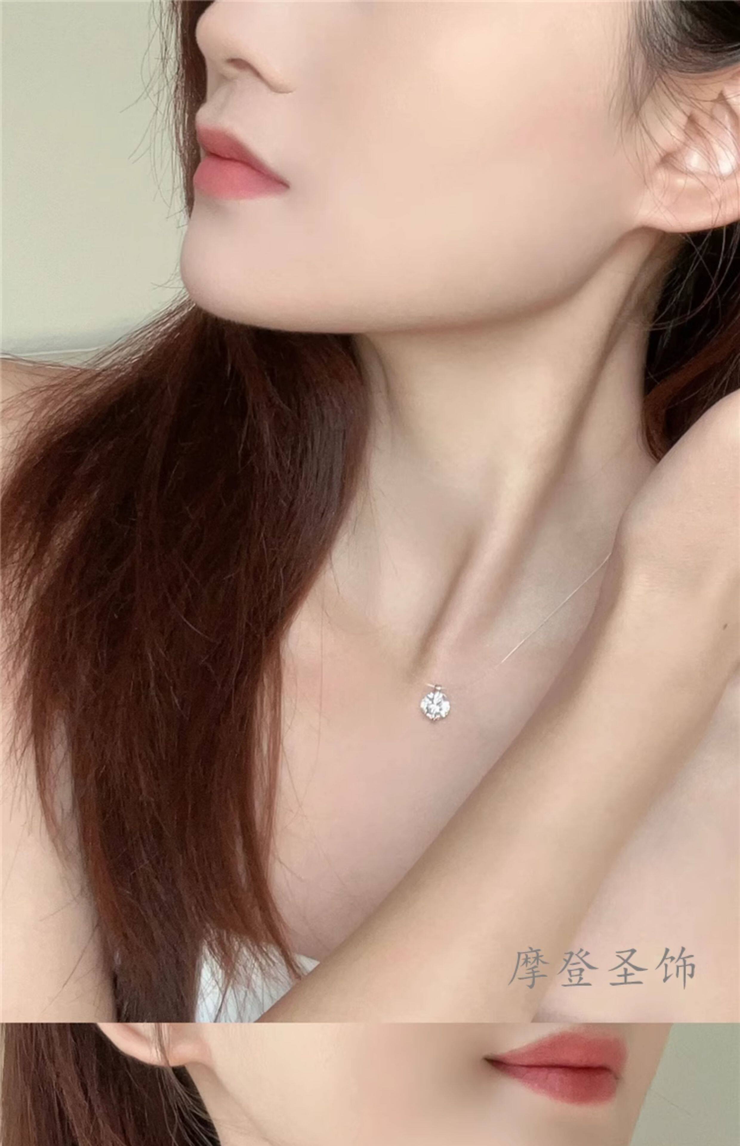 Серебряное ожерелье 摩登圣饰s925纯银莫桑钻鱼线项链女人鱼之泪锁骨链生日礼物送女友
