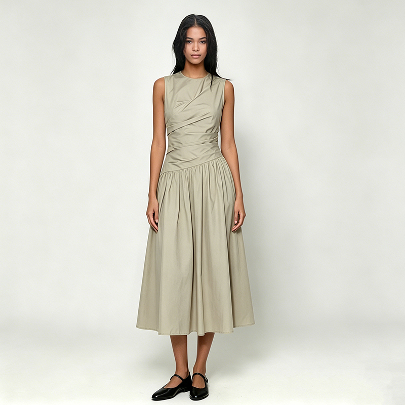 Pleated Sleeveless Round Neck Vest Dress 2026 New Style Women's Summer Elegant Fashion Slim Fit Waist-Cinching Long Dress Pleated Sleeveless Round Neck Vest Dress 2026 New Style Women's Summer Elegant Fashion Slim Fit Waist-Cinching Long Dress