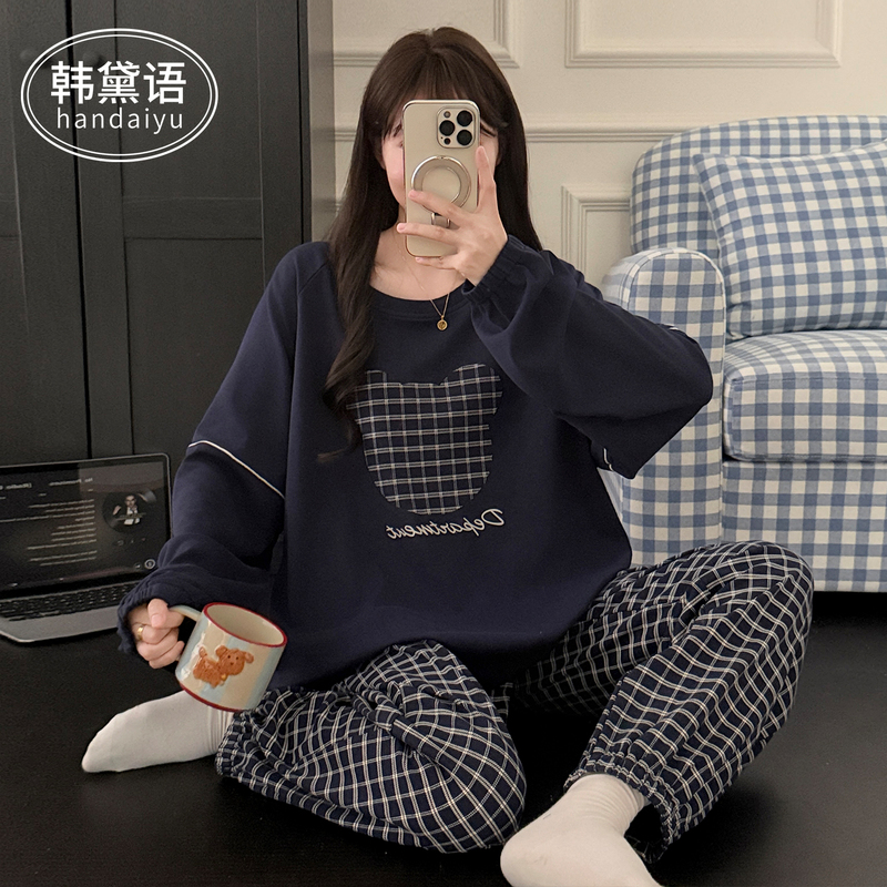 Han Daiyu Plus-Size Pajamas for Women, Spring and Autumn, Pure Cotton, Extra Large Size for Fat Women, Loose-Fitting Loungewear Set 7 Han Daiyu Plus-Size Pajamas for Women, Spring and Autumn, Pure Cotton, Extra Large Size for Fat Women, Loose-Fitting Loungewear Set 7