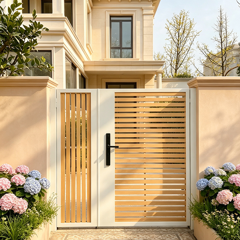 Aluminum Alloy Wood Grain Courtyard Door, Wrought Iron Self-Built House Wooden Door, Homestay Garden Door, Stainless Steel Plastic Wood Electric Double Door Aluminum Alloy Wood Grain Courtyard Door, Wrought Iron Self-Built House Wooden Door, Homestay Garden Door, Stainless Steel Plastic Wood Electric Double Door