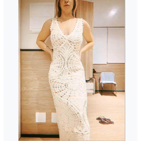 Slim Fit Hollowed Out V-Neck Dress Women's Pure Color Slim Fit Cut Out V Neck Dress