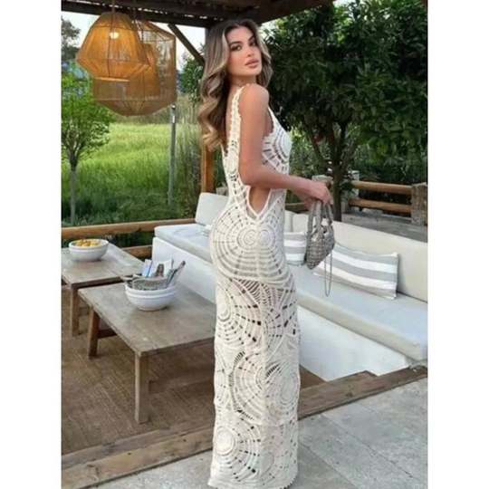 Slim Fit Hollowed Out V-Neck Dress Women's Pure Color Slim Fit Cut Out V Neck Dress