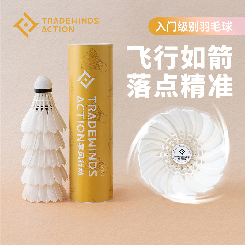 季风行动耐打羽毛球防风鹅毛新手娱乐用球12祇装飞行稳定高弹软木