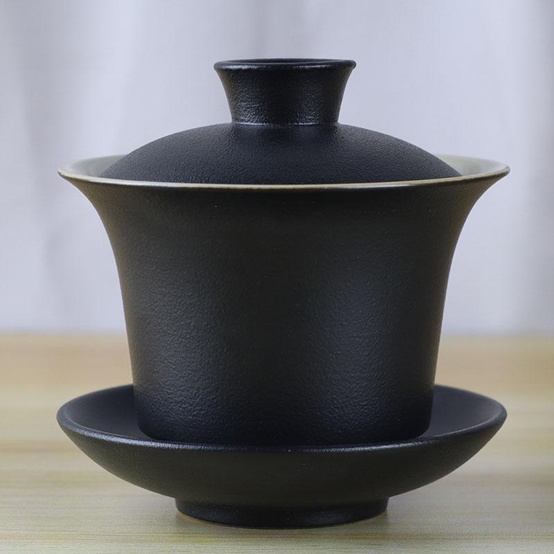 New Chinese-Style Black Pottery Three-Piece Gaiwan Set, High-End Retro Tea Bowl for Home and Office Use, One Bowl and Two Cups, Ceramic Kung Fu Tea Set New Chinese-Style Black Pottery Three-Piece Gaiwan Set, High-End Retro Tea Bowl for Home and Office Use, One Bowl and Two Cups, Ceramic Kung Fu Tea Set
