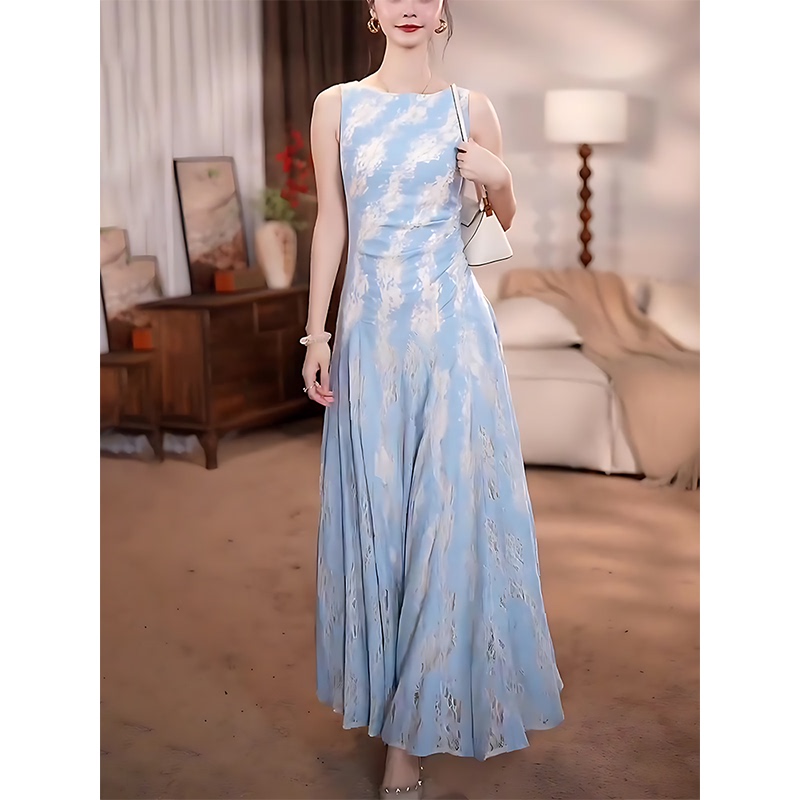 Ge Fei Blue Gradient Sleeveless Dress 2025 Summer Women's Stunning Elegant and Beautiful Waist-Cinching Slimming Long Dress