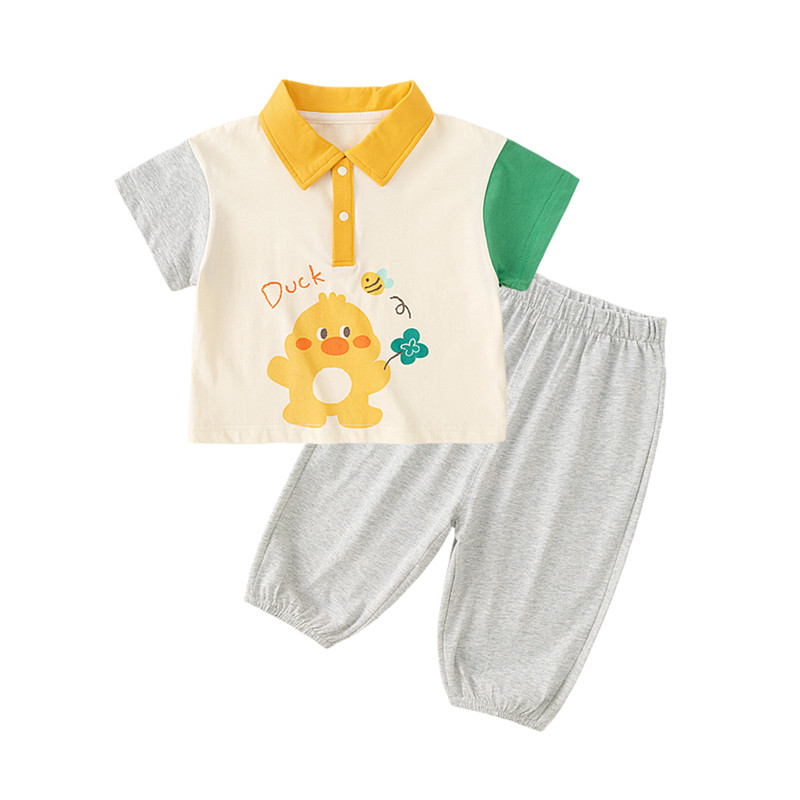 嘟嘟家女童套装夏季短袖纯棉薄款男宝宝上衣裤子婴儿童T恤两件套