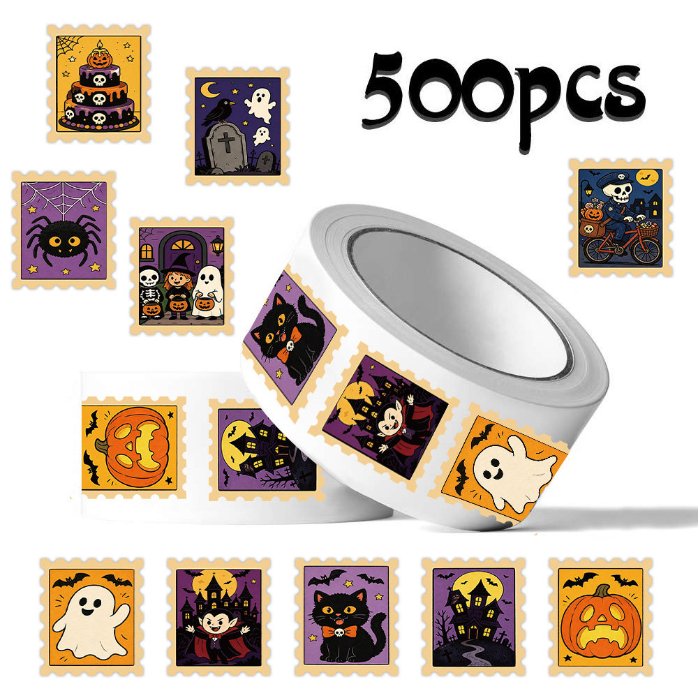 Halloween Stamp Stickers, Scroll Stickers, Holiday Gift Decorations, Ghost and Skull Patterns, Festive Atmosphere Scene Setup, Phone Case, Luggage Tag, Gift Stickers, Waterproof Adhesive Stickers, Sticker Paper