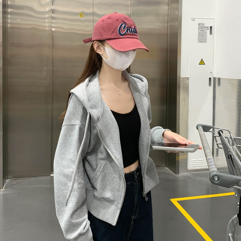 Hooded Sweatshirt for Women, Autumn 2026 New Style, Petite Loose Fit, Casual Outerwear, Versatile Slimming Gray Cardigan