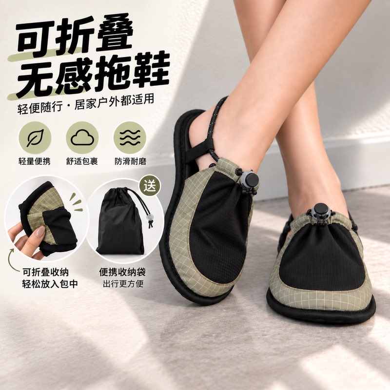 Ultra-Light Foldable Slippers, Travel-Friendly, Portable, Outdoor, Non-Slip, Lightweight, Closed-Toe, Ultra-Light Storage Slippers, Silent Slippers