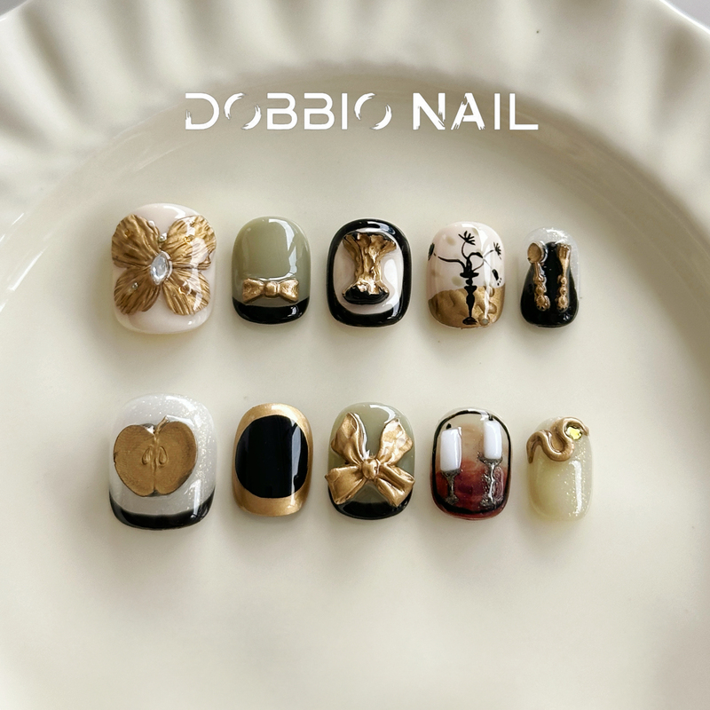 Dobbio【Golden Apple】Handmade Wearable Nails 2026 New High-End Three-Dimensional Light Luxury French Nail Art Pieces