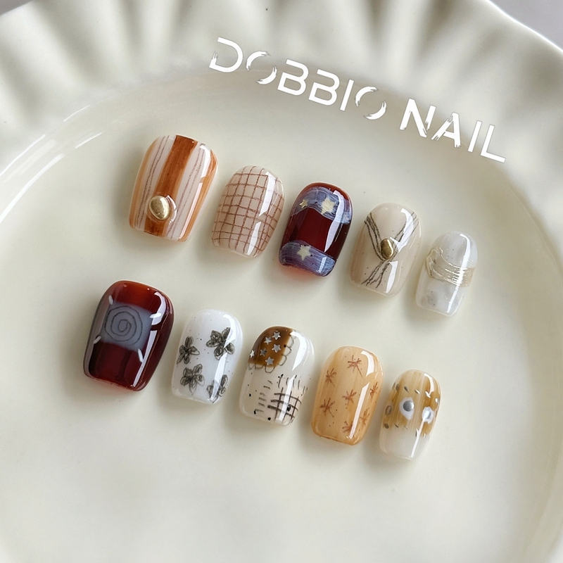 Dobbio【Afternoon Tea】 ins Graffiti Niche High-End Handmade Wearable Nails Short Style Nail Art Nail Tips