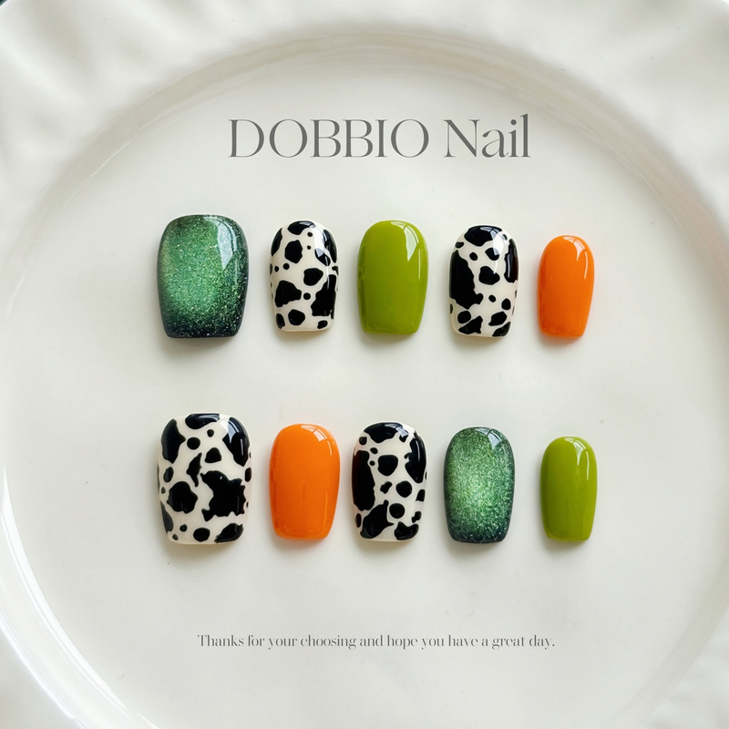 Dobbio【Flip the Game】White, Green, and Orange Color-Blocking Milk Texture Sweet and Cool High-End Handmade Wearable Nail Art Tips Dobbio【Flip the Game】White, Green, and Orange Color-Blocking Milk Texture Sweet and Cool High-End Handmade Wearable Nail Art Tips
