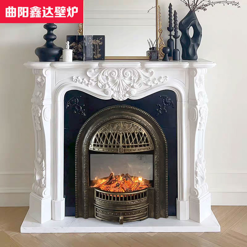 Natural Marble Fireplace French-Style Villa Living Room Decoration American-Style European-Style White Marble Stone Fireplace Simulated Fire Stove Natural Marble Fireplace French-Style Villa Living Room Decoration American-Style European-Style White Marble Stone Fireplace Simulated Fire Stove