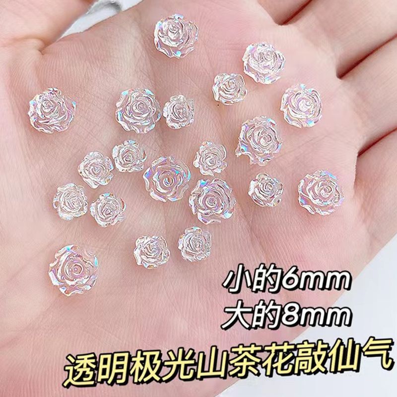 Nail Art Accessories Internet-Famous Aurora Camellia White Three-Dimensional Flower Rose Nail Art Rhinestones Internet-Famous Nail Decorations