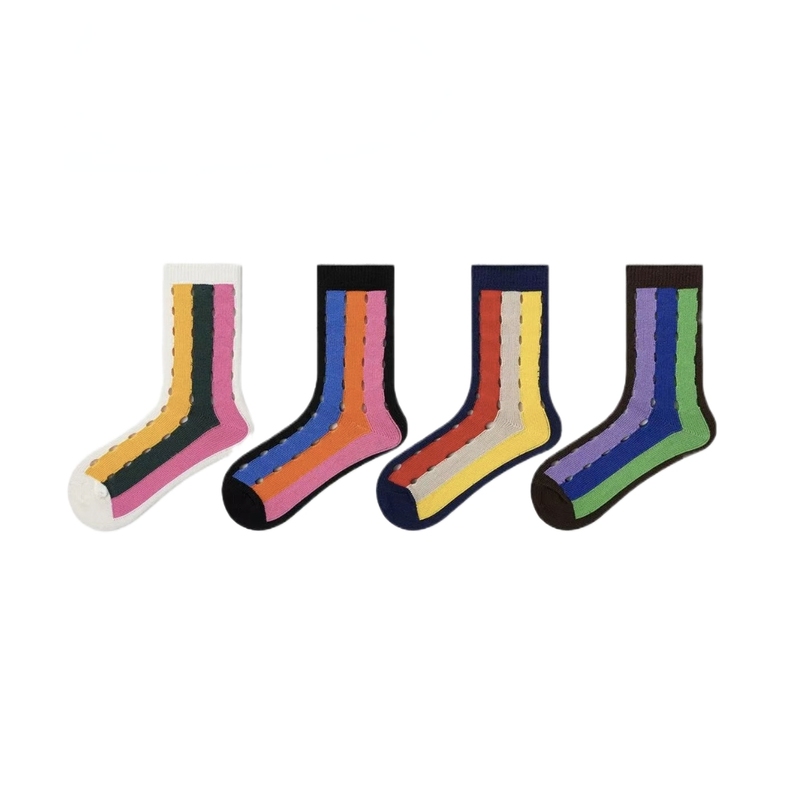 Japanese-Style Unique Vertical Stripe Color-Blocked Hollow-Out Socks with Contrasting Colors ins Mid-Calf Slouch Socks for Women Japanese-Style Unique Vertical Stripe Color-Blocked Hollow-Out Socks with Contrasting Colors ins Mid-Calf Slouch Socks for Women