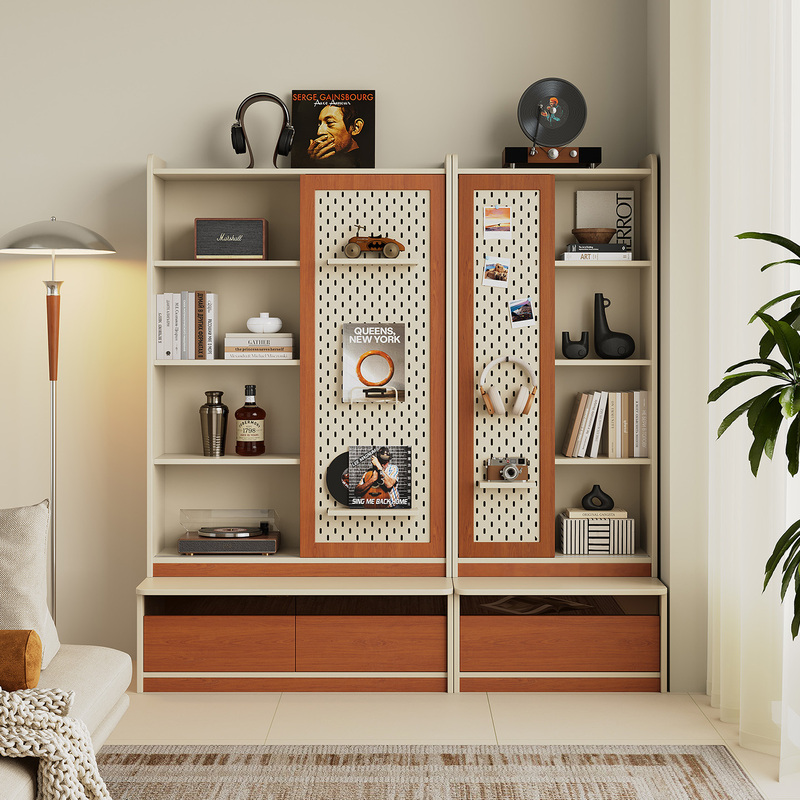 Integrated Bookshelf and Storage Cabinet for a Living Room-Less Environment, Wall-Mounted Floor-To-Ceiling Modular Cabinet with Seating, Storage Cabinet, and Bookshelf
