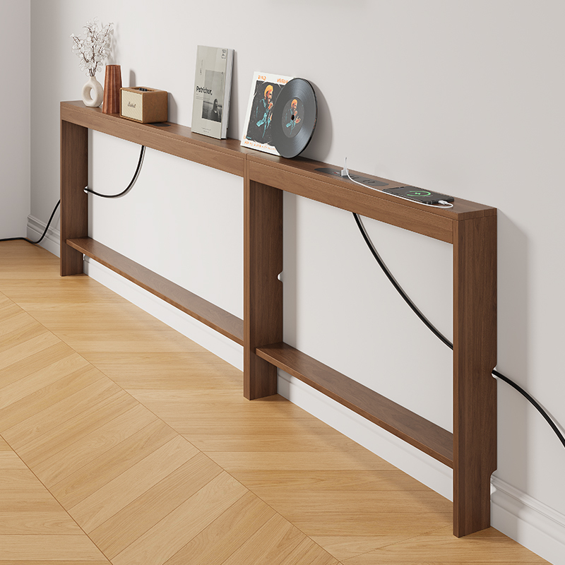 Ultra-Narrow Sofa Back Storage Rack with Socket, Long Cabinet for Wall Gap Behind Door, Multifunctional Bed End Bookshelf Storage Cabinet