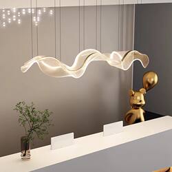Hotel Front Desk Artistic Ribbon Chandelier Designer Tea Table Restaurant Dining Table Cashier Counter Bar Counter Wave-Shaped Long Lamp