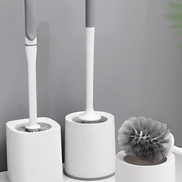 Household Toilet Brush with No Dead Corners, Wall-Mounted Bathroom Brush, No-Drill Toilet Brush Set with Long Handle, Wall-Mounted Cleaning Brush Set
