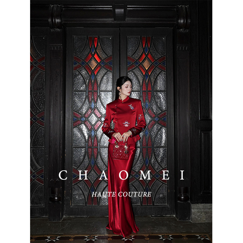 Mopassant【Jintang】New Chinese-Style Women's Clothing, Traditional Engagement Dress, Long-Sleeved Jacket + Skirt Set