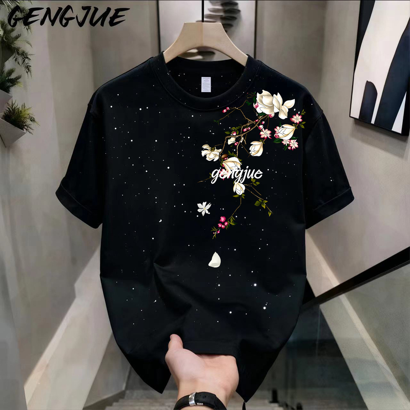 【Trendy Print】Sequin Starry Sky T-Shirt Heavyweight Pure Cotton Short Sleeve Unisex Student Loose Summer Top ins 【Trendy Print】Sequin Starry Sky T-Shirt Heavyweight Pure Cotton Short Sleeve Unisex Student Loose Summer Top ins
