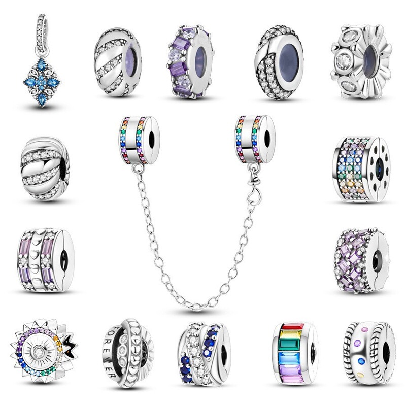 Pan-Style 925 Silver Beaded Bracelet Accessories Colorful Crystal Pendants Cartoon DIY Bracelet Jewelry Loose Beads