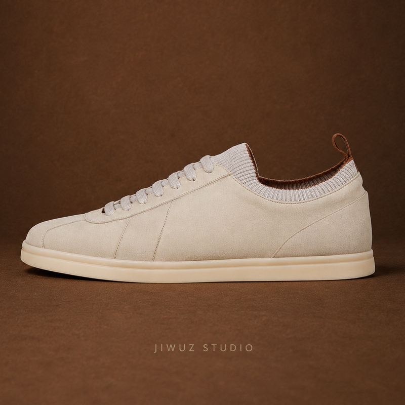 Jiwuz Old Money Business Men's Versatile Round-Toe Lace-Up Shoes with First Layer Calfskin and Sock-Like Low-Cut Thin-Soled Design