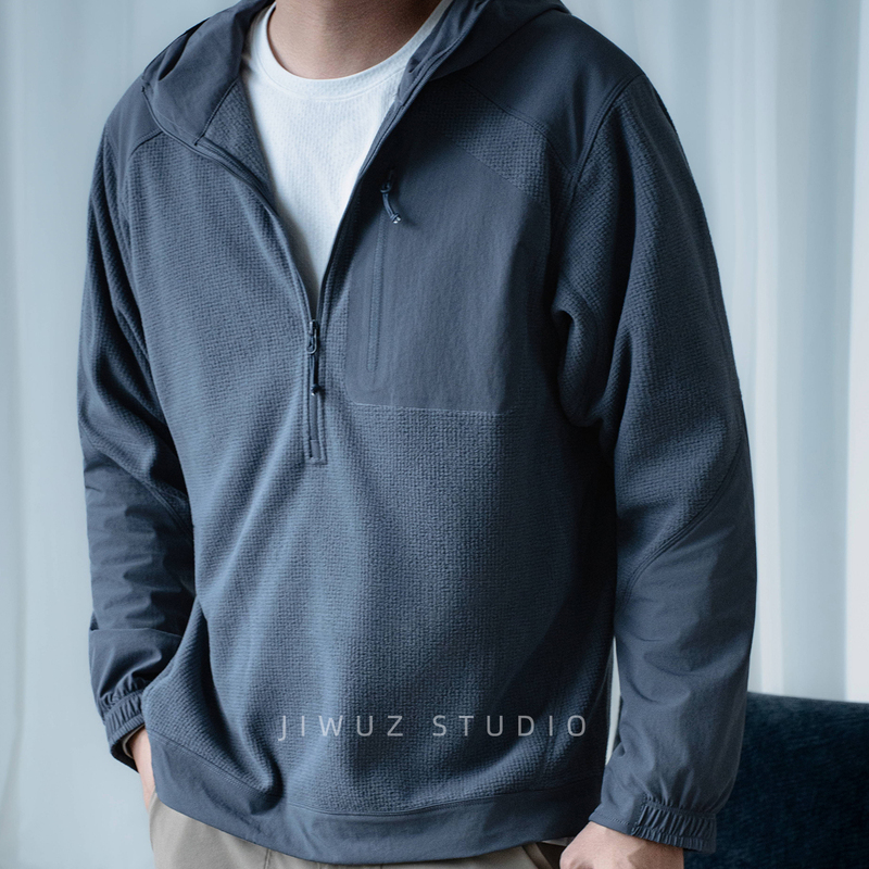 Jiwuz 2026 Autumn Outdoor Sports Lightweight Thermal Insulating Breathable Soft Fleece Half-Zip Hooded Sweatshirt for Men