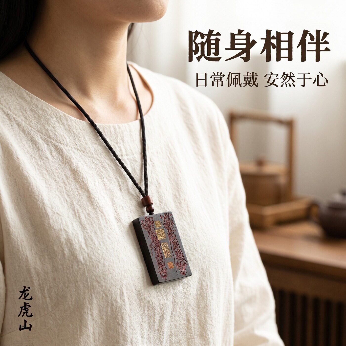 天然雷擊玉化棗木雕刻吊墜