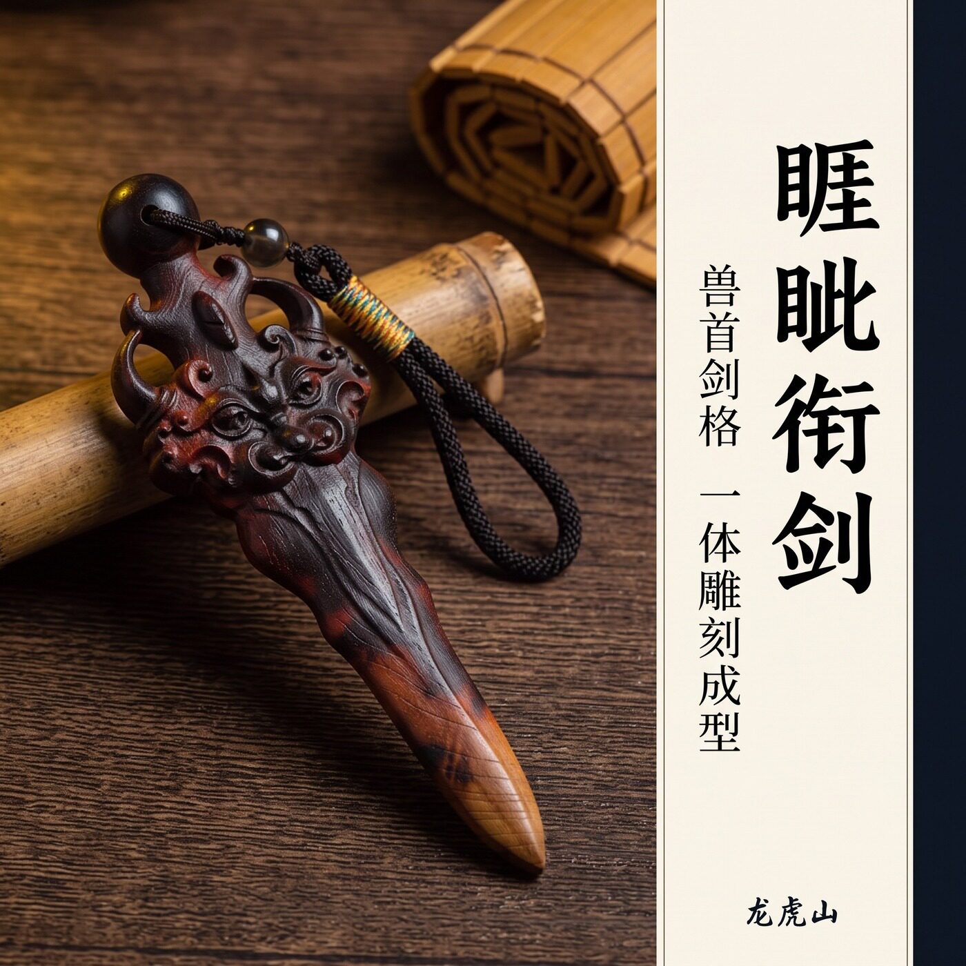 龍虎山雷擊桃木紫薇劍手工雕刻吊墜