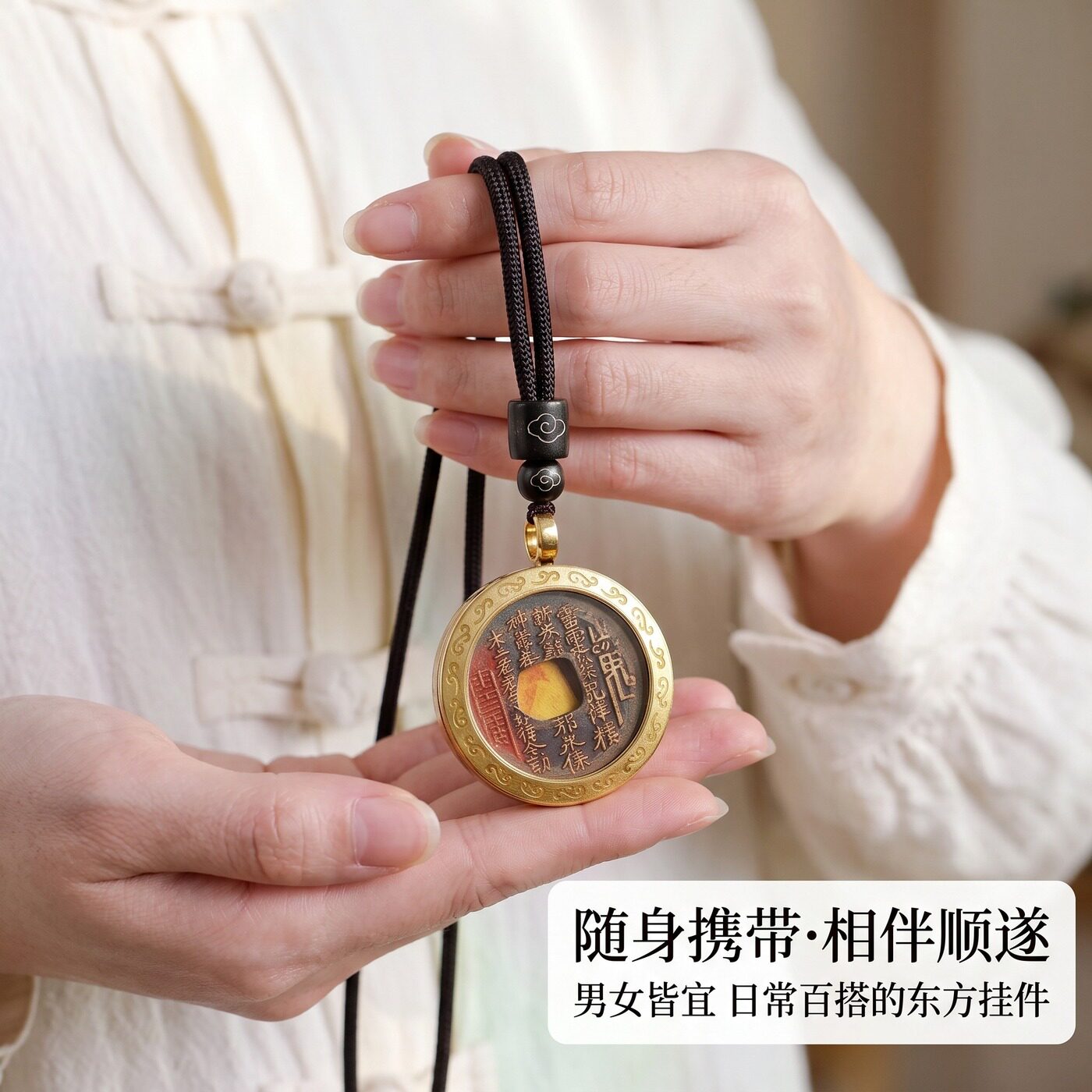 龍虎山文創山鬼花錢純銅硃砂吊墜護身符掛件