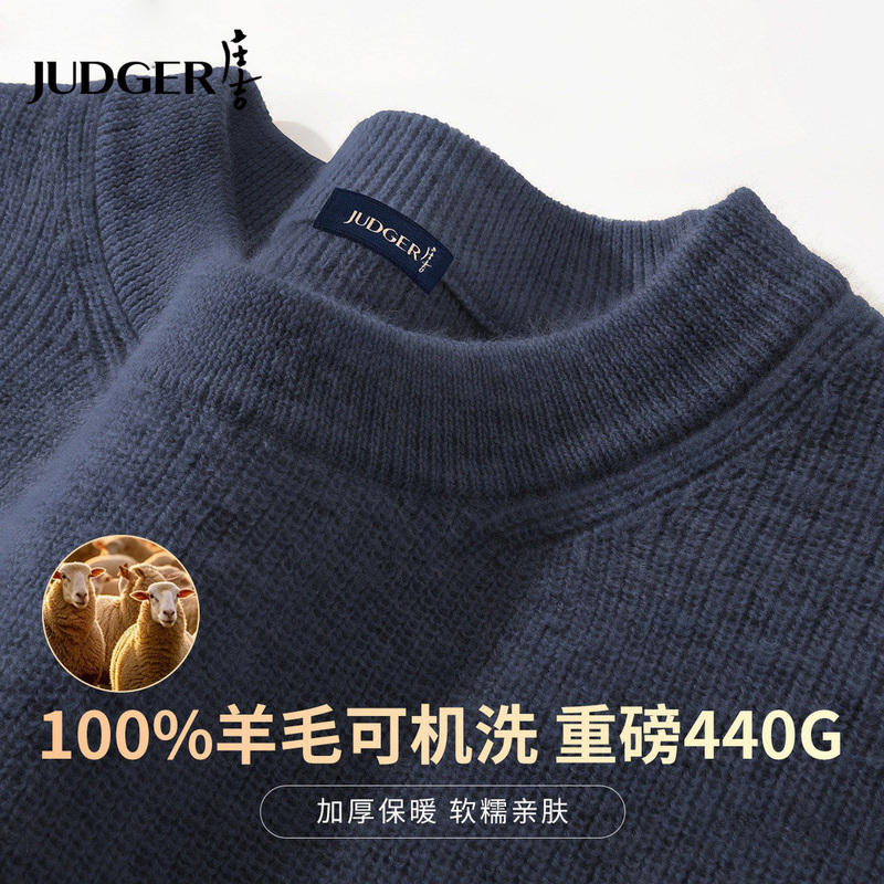 Zhuangjike Machine-Washable Autumn and Winter 100% Pure Wool Sweater, Warm Men's Solid Color Heavyweight Thickened Crew Neck Sweater