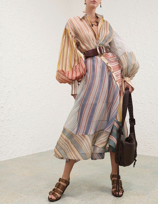 Zim's Light Luxury High-End 2026 Resort Ready-To-Wear Striped Pattern Mid-Length Dress