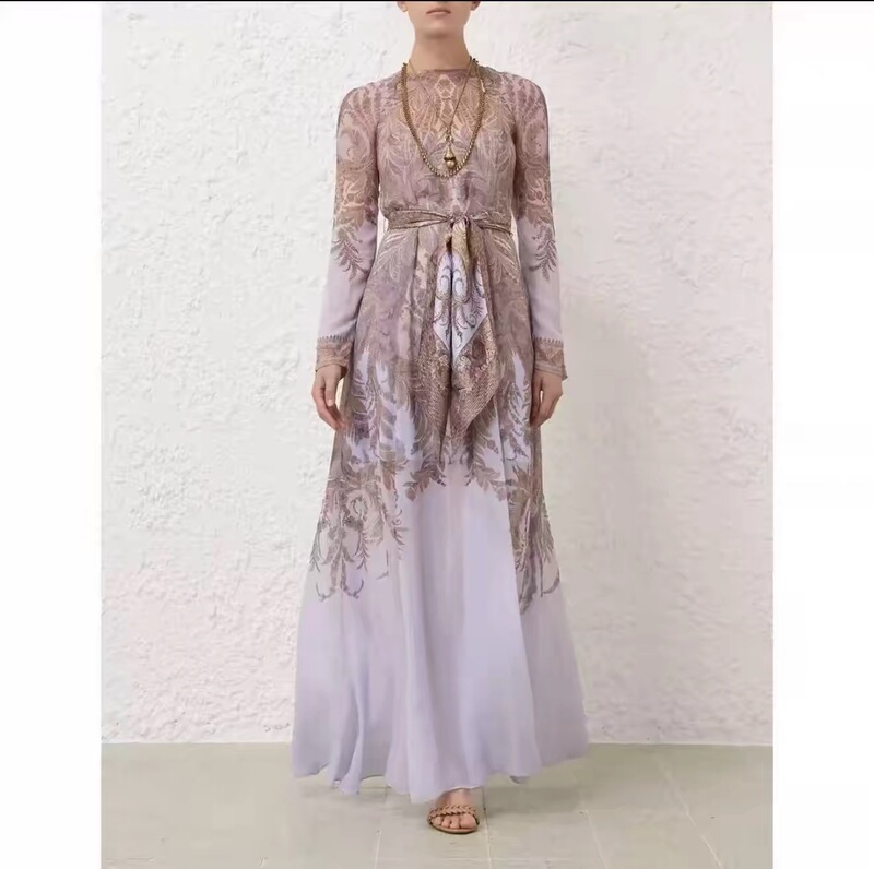 Z Brand Light Luxury 2026 Australian Resort Style Single-Breasted Positioning Print Palace Style Elegant Dress Women's Mid-Length Dress