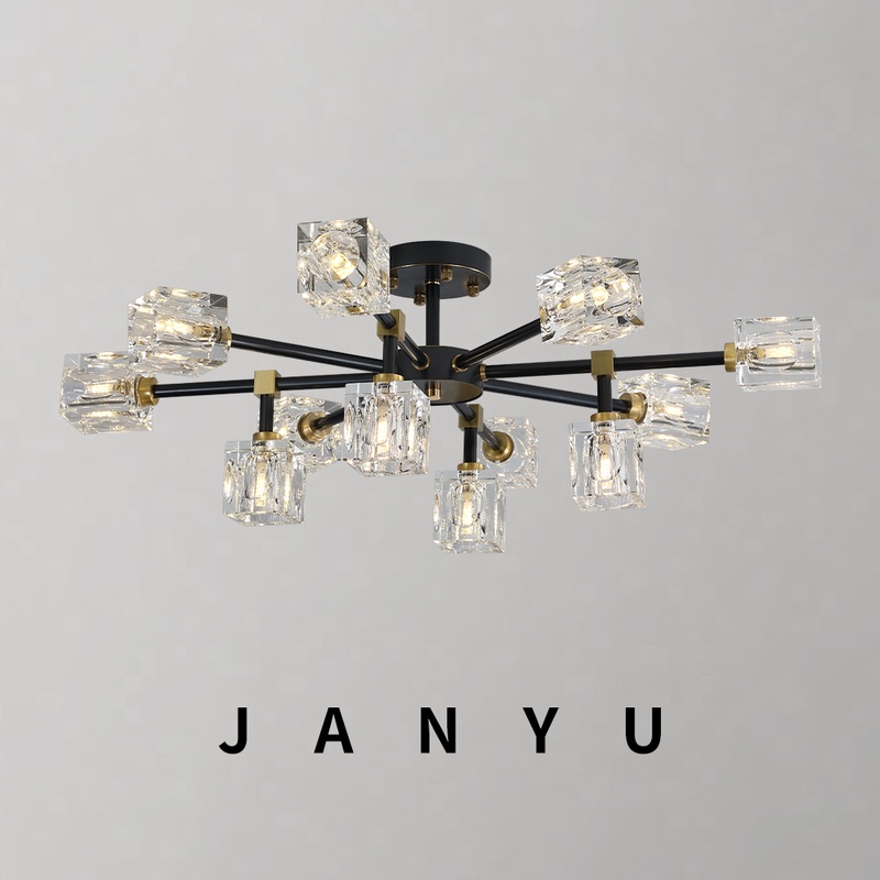 Janyu Modern Light Luxury Living Room Crystal Ceiling Lamp Creative Designer Style Bedroom Dining Room Study All-Copper Lighting Fixtures Janyu Modern Light Luxury Living Room Crystal Ceiling Lamp Creative Designer Style Bedroom Dining Room Study All-Copper Lighting Fixtures