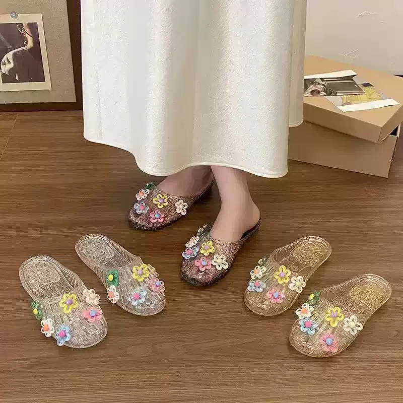 Crystal Sandals for Women, Flat Transparent Half-Slippers, Outdoor Shoes, Jelly Shoes, Soft-Soled Sandals, Closed-Toe Outdoor Women's Shoes Crystal Sandals for Women, Flat Transparent Half-Slippers, Outdoor Shoes, Jelly Shoes, Soft-Soled Sandals, Closed-Toe Outdoor Women's Shoes