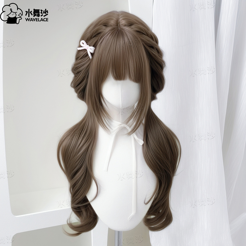 [Hairpiece] Water Dance Sand Lolita Princess Half-Tied Braided Bangs Sweet Long Curly Hair Daily Full Wig