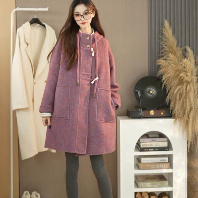 Women's 2025 early spring new style hooded wool coat