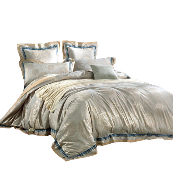 全棉欧式贡缎结婚床上用品220*240被R套床单四件套米白