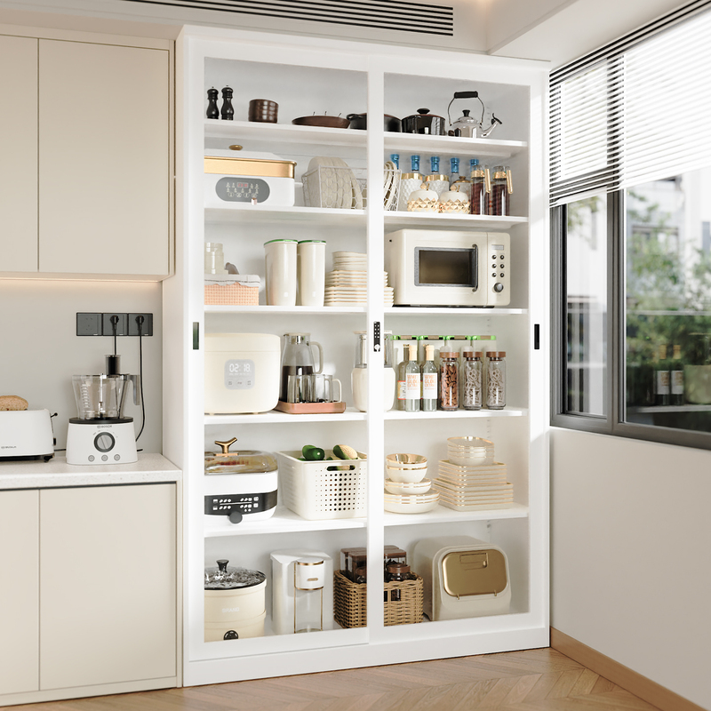 Kitchen Storage Rack, Multi-Layer Sliding Door, Floor-Standing, Wall-Mounted, Integrated Storage for Pots, Bowls, and Miscellaneous Items, Multifunctional Storage Cabinet Kitchen Storage Rack, Multi-Layer Sliding Door, Floor-Standing, Wall-Mounted, Integrated Storage for Pots, Bowls, and Miscellaneous Items, Multifunctional Storage Cabinet
