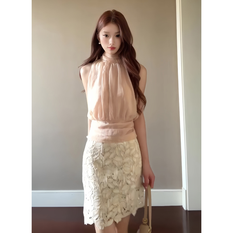 Korean Style Fresh and Mature Sister Style Pure Desire Hollow Lace Midi Skirt Two-Piece Set Spring and Summer Women's 2026 New Model Korean Style Fresh and Mature Sister Style Pure Desire Hollow Lace Midi Skirt Two-Piece Set Spring and Summer Women's 2026 New Model