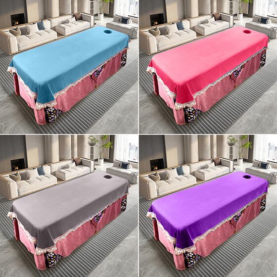 美容床单美容院耐洗抗皱水晶绒蕾丝边带洞U洗头按摩铺床巾