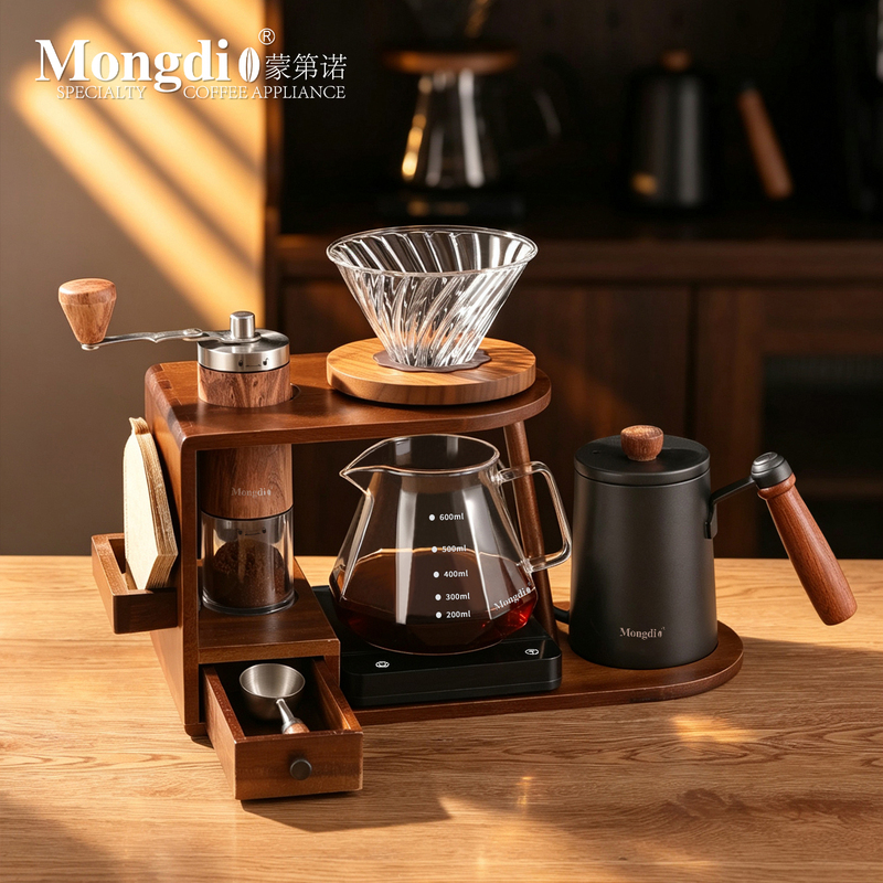 Mongdio Hand-Brewed Coffee Pot Set Coffee Utensils Hand Grinder Coffee Maker Hand Brewing Pot Storage Wooden Stand Tools Mongdio Hand-Brewed Coffee Pot Set Coffee Utensils Hand Grinder Coffee Maker Hand Brewing Pot Storage Wooden Stand Tools