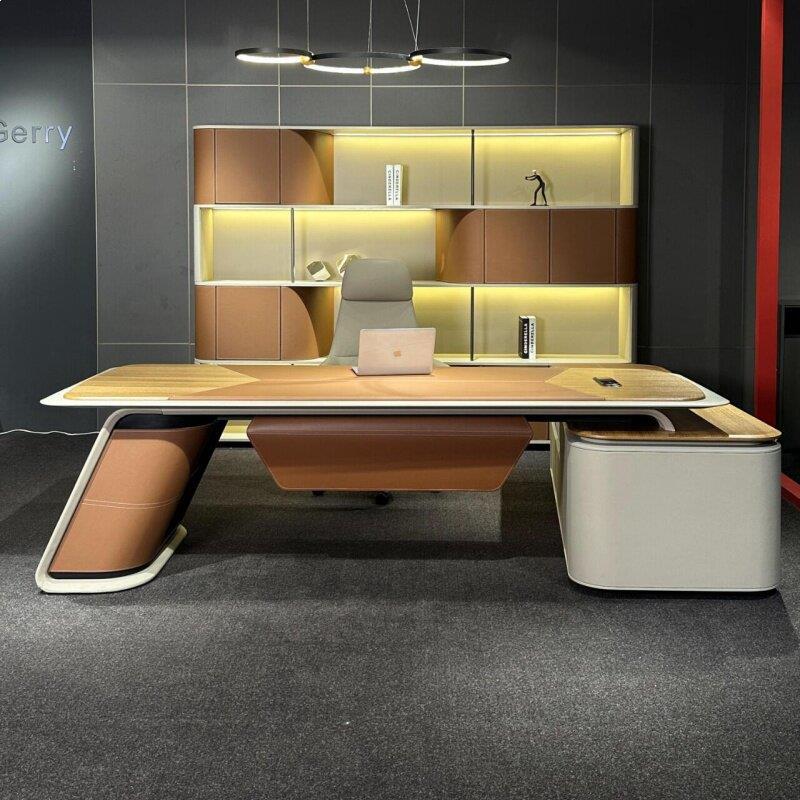 Italian-Style Light Luxury Executive Desk, President's Desk, Simple Modern Solid Wood Manager's Desk, Black Walnut Executive Desk