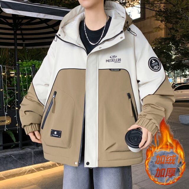 Woodpecker work jacket men's 2025 new autumn and winter velvet thickened jacket junior high school and high school student cotton coat