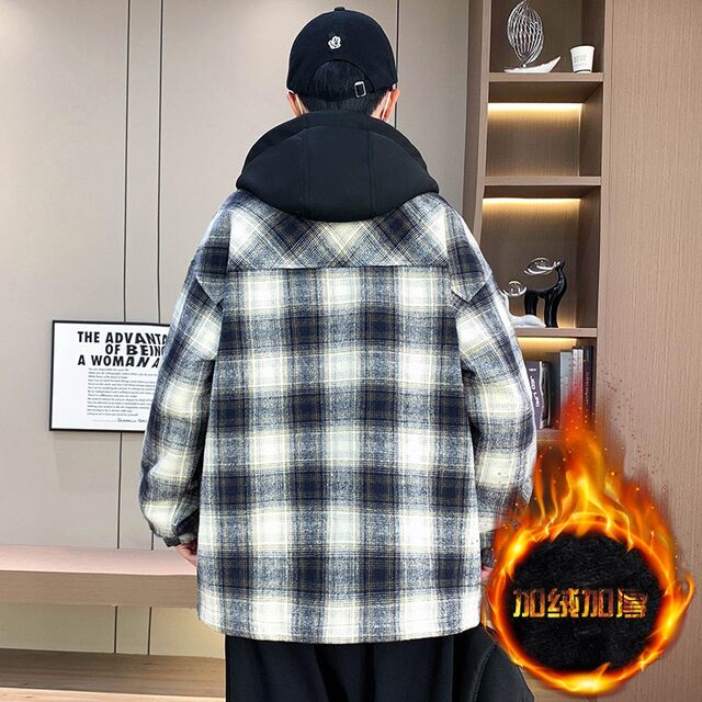 Woodpecker autumn and winter velvet thickened jacket men's trendy brand loose jacket junior high school and high school students warm cotton clothes