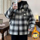 Woodpecker Autumn and Winter Style Fleece-Lined Thick Plaid Jacket for Boys, Stylish Jacket for Middle and High School Students, Cotton-Padded Jacket for Older Children