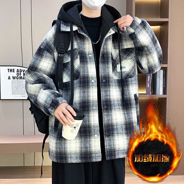 Woodpecker autumn and winter velvet thickened jacket men's trendy brand loose jacket junior high school and high school students warm cotton clothes